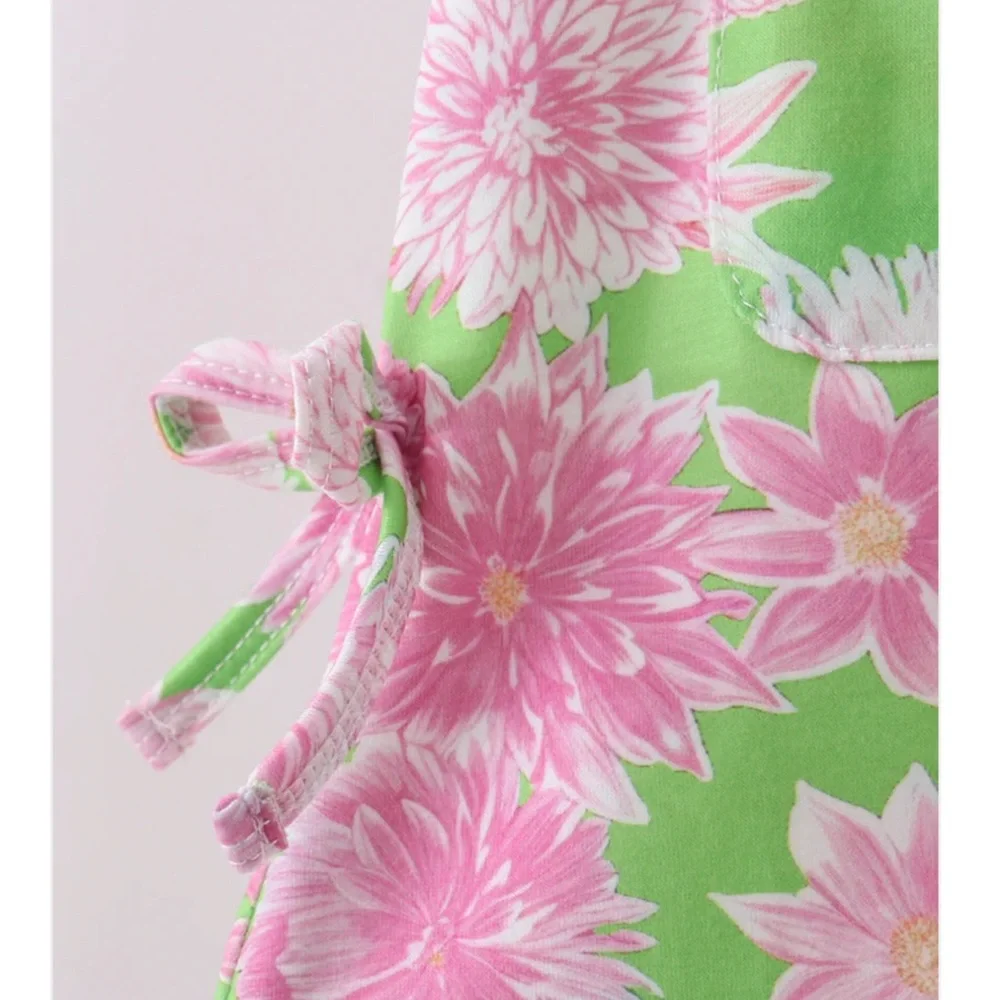 Pink & Green Floral Lace Shift Dress Girls Sz 6 NWT Tie Side Embroidered Collar